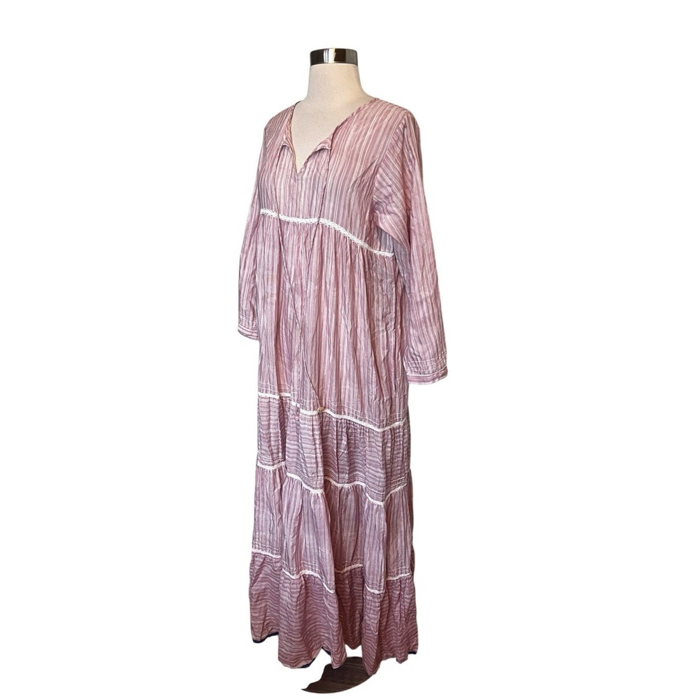 E.k.a. Design Studio, cotton-silk maxi dress Medium Pink striped tiered
